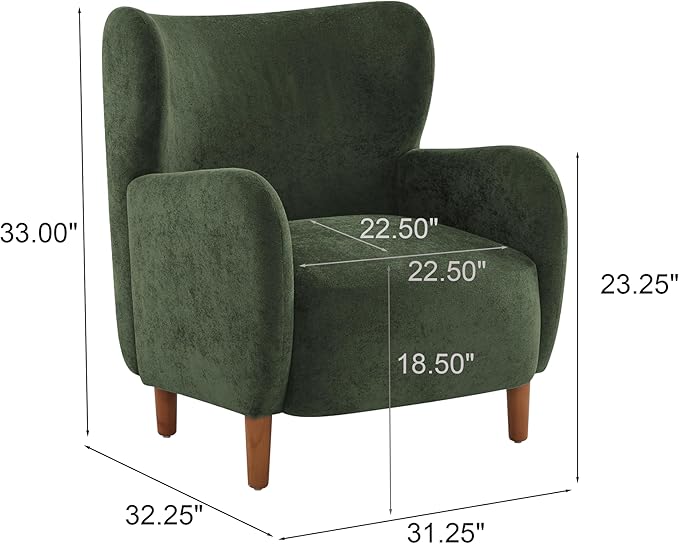 Christopher Knight Home Dolly Velvet Wingback Club Chair, Bedroom Comfy Reading Chair, Low Profile Accent Chair, Solid Wood Frame, Olive Green+Teak