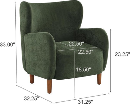 Christopher Knight Home Dolly Velvet Wingback Club Chair, Bedroom Comfy Reading Chair, Low Profile Accent Chair, Solid Wood Frame, Olive Green+Teak