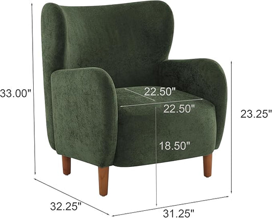 Christopher Knight Home Dolly Velvet Wingback Club Chair, Bedroom Comfy Reading Chair, Low Profile Accent Chair, Solid Wood Frame, Olive Green+Teak
