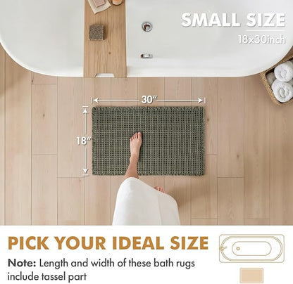 MIULEE Set of 2 Waffle Bathroom Rugs, Super Absorbent Non Slip Bath Rugs, Washable Bath Mats with Tassels, Ultra Soft Rubber Backed Shower Mats for Bathroom Floor, Tub, Green, 18x30 Inch