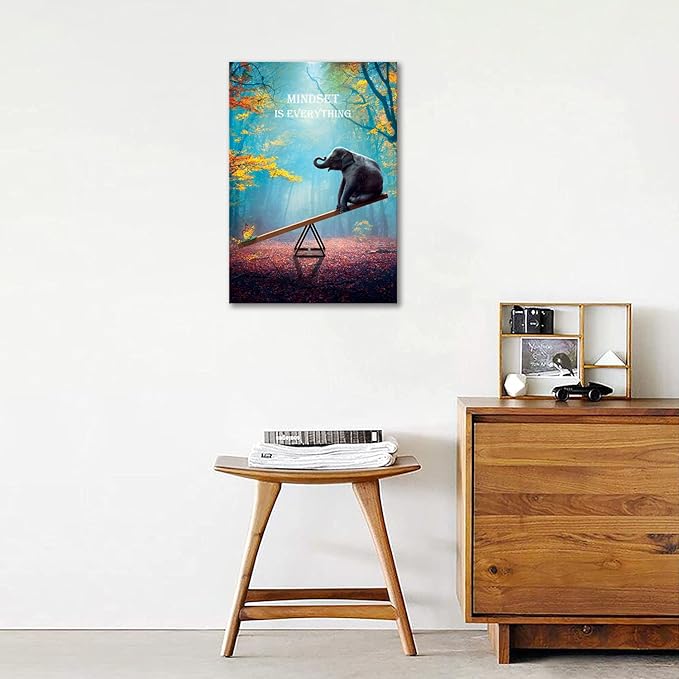 Elephant Wall Art Motivation Animals Poster Mindset Black and White Framed Canvas Artwork for Wall Decoration (28x44 inch)