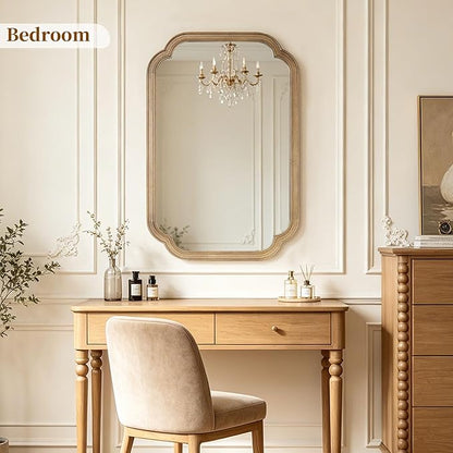 HOMECOOKIN Wood Bathroom Mirror for Wall Decor Arched Rounded Corner Rustic Wood Frame Wall Mirror Home Decorative for Vanity, Living Room, Bedroom, Entryway (20 x 30 inch, Honey A)