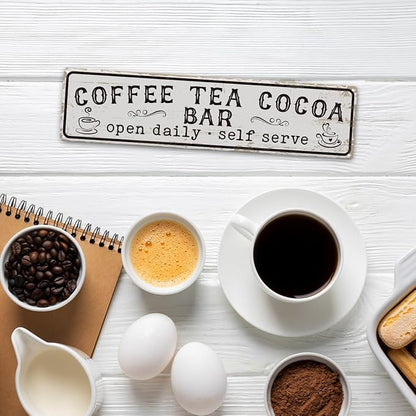 Coffee Signs for Wall, Coffee Tea Cocoa Bar Sign, Retro Metal Tin Sign, Vintage Coffees Bar Decor, Home Decor for Kitchen, Coffees Corner Decoration, Decorative Metal Wall Signs 15.8x4 Inches