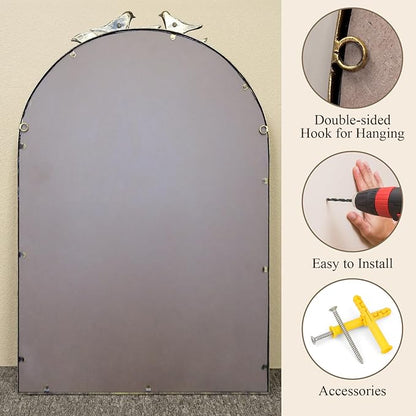 Gold Baroque Vintage Mirror for Vanity 24x35Inch Gold Antique with Ornate Frame, Arched Vintage Wall for Bathroom, Living Room, Fireplace, Entryway