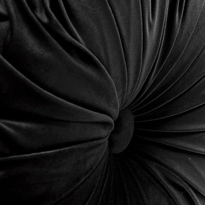 Lush Decor Round Pleated Soft Velvet Decorative Throw Pillow, 1 Count, 15" Diameter, Black - Plush Round Pillow, Seat Cushion, Decorative Pillows for Bed, Couch, Or Chair (Pack of 2)