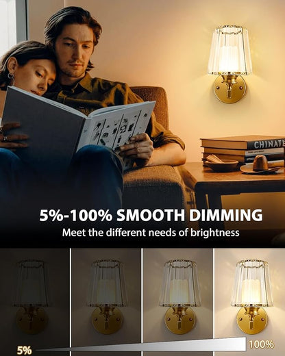 Adetu Crystal Wall Sconces Set of Two, Battery Operated Wall Sconce with 10000mAh Dimmable Magnetic Bulbs and Remote, RGB Rechargeable Wall Lights for Bedroom Living Room Hallway Decor
