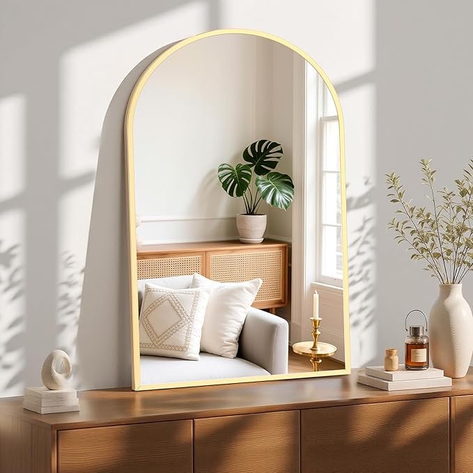Sweetcrispy 26"x39" Arched Gold Bathroom Mirrors for Wall, Bathroom Mirrors for Over Sink, Modern Wall Mirrors Arch Decorative for Bathroom, Entryway, Bedroom, Vanity