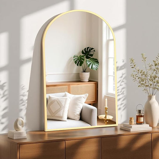 Sweetcrispy 26"x39" Arched Gold Bathroom Mirrors for Wall, Bathroom Mirrors for Over Sink, Modern Wall Mirrors Arch Decorative for Bathroom, Entryway, Bedroom, Vanity