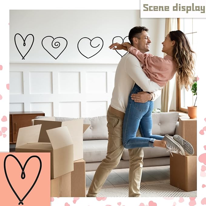 Hotop 4 Pieces Heart Metal Wall Decor Love Sign Minimalist Style Hearts Black Wall Art for Bedroom Living Room Decoration