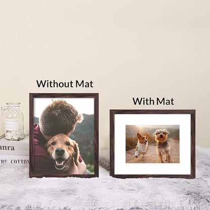 8X10 Brown Picture Frame Set of 6, Collage Wall Decor, Display Pictures 5x7 with Mat or 8x10 Without Mat for Tabletop Display and Wall Mounting