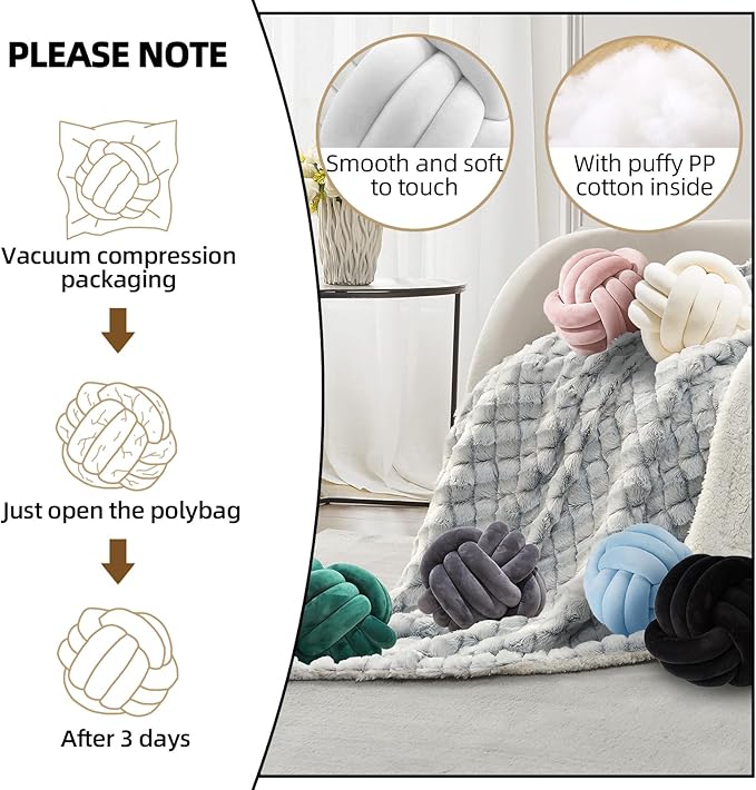 2 Pcs Knot Pillow Ball, Ivory Knotted Pillow Plush Ball Pillows, 11" Decorative Throw Pillows for Sofa Couch Aesthetic Home Decor