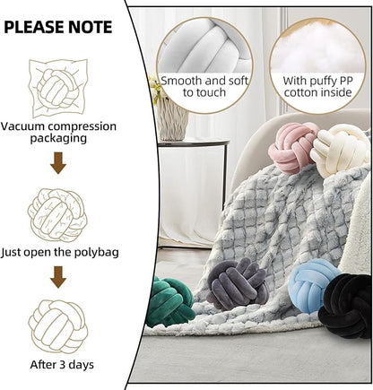 2 Pcs Knot Pillow Ball, Ivory Knotted Pillow Plush Ball Pillows, 11" Decorative Throw Pillows for Sofa Couch Aesthetic Home Decor