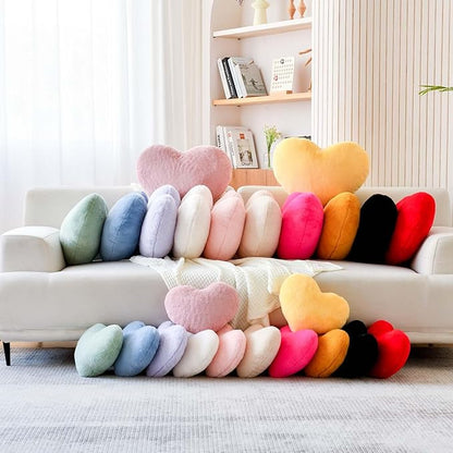 XVTRU Orange Heart Pillows, Cute Heart Decorative Pillow, Heart Shaped Throw Pillows for Bed, Faux Rabbit Fur Plush Hoom Decor Pillow Cushion for Chair Sofa Living Room (Mini 12.9" x 9.8")