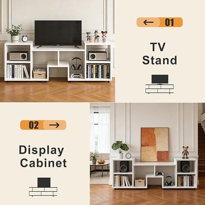 Lightdot 65 inch TV Stand, ModernEntertainment Center with Storage Open Shelf Large Capacity for Collection, Mid Century Media TV Consoles for Living Room/Bedroom/Sofa Cabinet, Easy Assembly - White