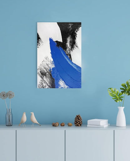 YPY Blue Abstract Canvas Wall Art: Modern Minimalist Black and White Picture Painting Print Gray Blue Poster for Living Room Bedroom Bathroom Office Home Wall Decor 10x15