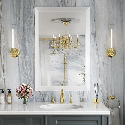 Amorho Bathroom Mirror, 24x36 Inch White Thick Metal Framed Wall Mirrors for Over Sink, Bedroom, Living Room, Entryway, Rectangle Wall-Mounted Mirrors(Horizontal/Vertical).