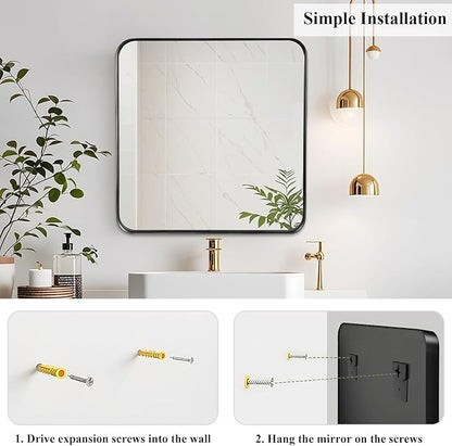 Fabuday Bathroom Mirror with Black Frame - 30x30 Inch Over Sink Rectangle Mirror for Bathroom, Wall Mounted Black Mirrors for Vanity, Farmhouse Decor, Matte Finish, Horizontal or Vertical Hanging