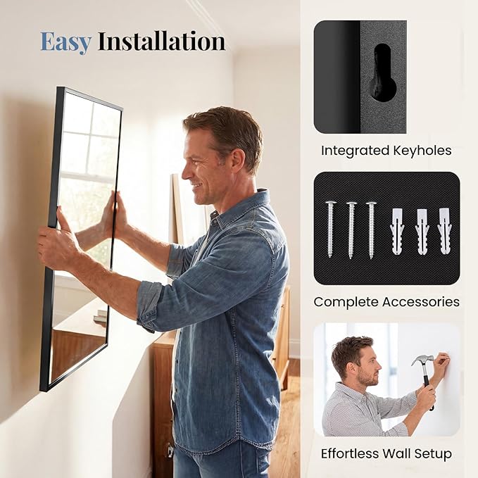 NEWBULIG 30" x 36" Black Rectangle Bathroom Mirror for Wall, Morden Wall Mirror with Metal Frame, Tempered Glass, Vanity Mirror for Over Sink, Entryway, Living Room, Anti-Rust