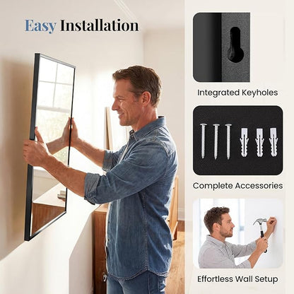 NEWBULIG 30" x 48" Black Rectangle Bathroom Mirror for Wall, Morden Wall Mirror with Metal Frame, Tempered Glass, Vanity Mirror for Over Sink, Entryway, Living Room, Anti-Rust