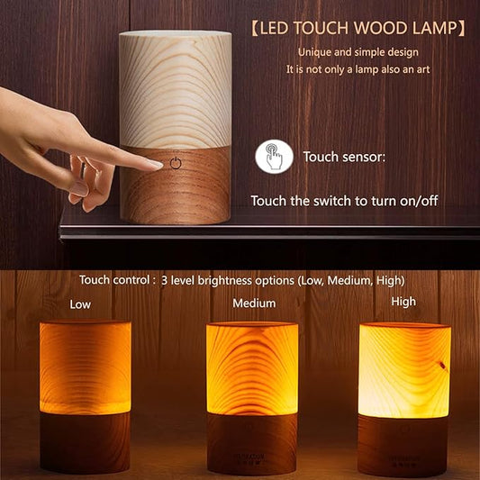 LED Wood Lamp Portable Touch Sensor-Controlled Night Lamps with Adjustable 3-Level Brightness Warm Light for Bedside/Candle-lit Dinner/Coffee Shops and Bars/Courtyard/Camping