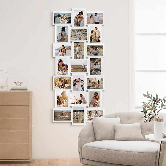 J.M.Deco Collage Picture Frames 21-Opening for Wall Decor, Reunion Friends Family Picture Frame Set, 4 x 6 Photo Frames Collage for Living Room Bedroom, Wedding Gift, White