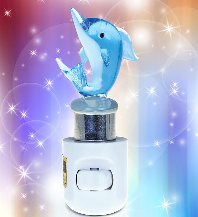 COTA Global Dolphin Night Light - Home Décor Wall Plug in Night Light with Switch, Unique Decorative Hand Made LED Glass Art Nightlight - 4.5 Inches