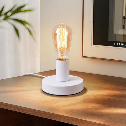 Industrial Table Lamp Base E26/E27 Ceramic Base Holder, Vintage Small Desk Lamp with Plug in Cord On/Off Switch Edison Screw Light Bulb Holder Base for Home Lighting Decor (White)