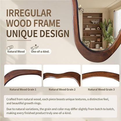 Irregular Wall Mirror 40"x24", Walnut Asymmetrical Mirror, Wood Bathroom Mirrors Wall Mounted, Wall Mirrors Decorative for Living Room, Bedroom, Bathroom, Hallway, Entryway