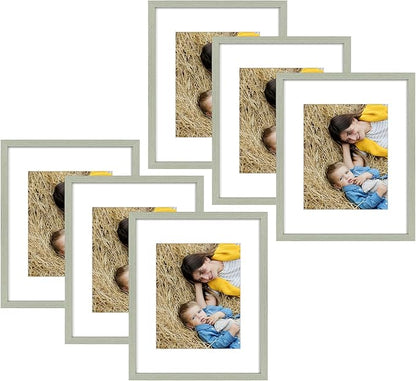 Golden State Art, 16x20 Picture Frame Set of 6 - Matted to 11x14 Photo - Engineered Wood Gallery Frame Set - Wall Mounting (Grey,6 Pack)
