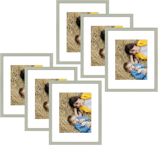 Golden State Art, 16x20 Picture Frame Set of 6 - Matted to 11x14 Photo - Engineered Wood Gallery Frame Set - Wall Mounting (Grey,6 Pack)