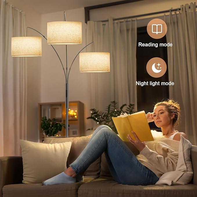 SIBRILLE 36W Corner Floor Lamp Dimmable - 3 Lights Arc Floor Lamps Standing Lamp with Remote & Touch Control, Tall Lamp for Living Room Corner, Bedroom, Office