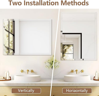 24x32 Inch Rectangle Frameless Mirror, Beveled Bathroom Mirror, Frameless Wall Mirror with 1" Beveled Edge for Bathroom Vanity, Entryway, Living Room