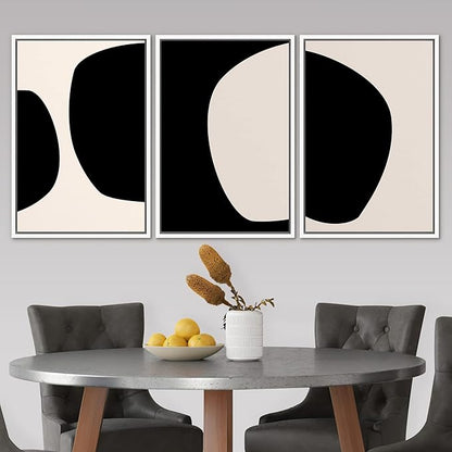 SIGNLEADER Framed Canvas Print Wall Art Negative Space Color Blocks Abstract Shapes Illustrations Modern Art Minimalist Edgy Black and White for Living Room, Bedroom, Office - 24"x36"x3 WHITE