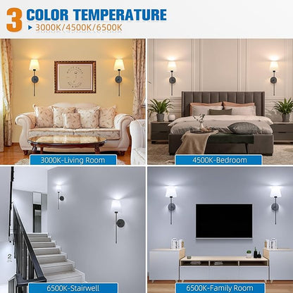 NIORSUN 19.9 inch Battery Operated Wall Sconce Set of 2,Black Rechargeable Wall Lights with 5200mAh Dimmable Detachable Bulbs and Remote,10 Colors Wireless Sconces for Bedroom Living Room Hallway