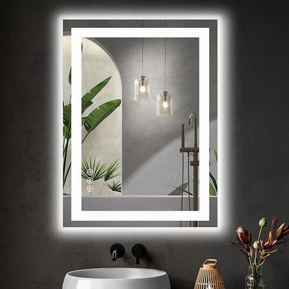 DUMOS 28.1"x36.1" LED Bathroom Mirror, Smart Anti-Fog Bathroom Vanity Mirror with Front Light & Backlit, 3 Color Temperatures, Dimmable, Memory Function