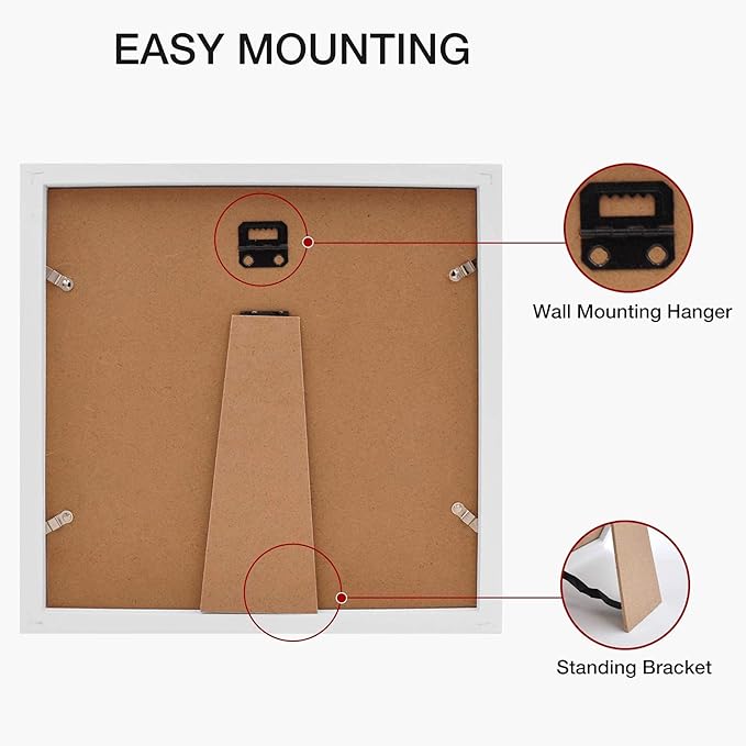 Egofine 10x10 Picture Frames White,Made of Solid Wood with HD Plexiglass for Pictures 6x6 with Mat or 10x10 without Mat, Tabletop and Wall Mounting Display, Set of 4