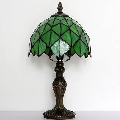 Tiffany Style Lamp Stained Glass Table Lamp 8 x 14.5 Mini Accent Light Green Maple Leaf Design Small Decorative Bedside Reading Memory Lamp