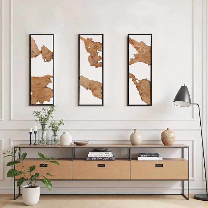 3pcs 36''×12''Rustic Wood Wall Art–Handcrafted Natural Wood Decor, One-of-a-Kind Design for Living Room, Bedroom, Statement Display or Office