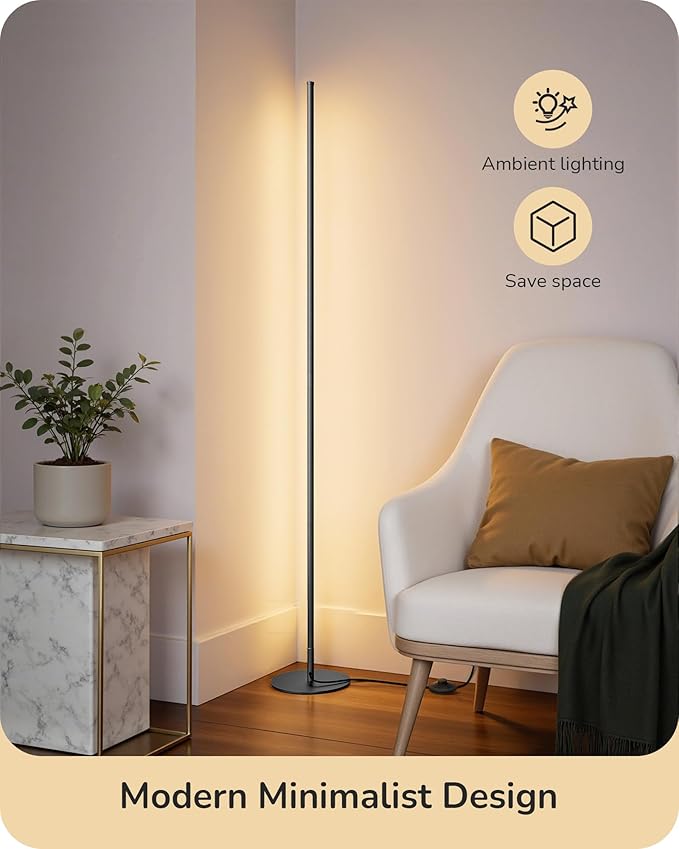 EDISHINE LED Corner Lamp, Set of 2 Minimalist Dimmable Tall Light with Remote, 57.5" Floor Lamps for Living Room, Bedroom, Home Office, 7 Color Temperature 2700-6000K (Black)