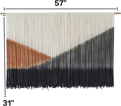 Macrame Wall Hanging Black Large Boho Wall Art Dip Dye for Living Room Bedroom Backdrop Home Decor Bohemian Fiber Yarn Art 57"Wx 35"L