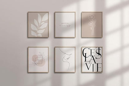 TwoDays Vanilla Girl Room Decor, Clean Girl Aesthetic Wall Art, Boho Beige Posters for Bedroom, Minimalist Cream Prints, Abstract Brown Pictures for Girls.(8" x 10", Set of 6, UNFRAMED)
