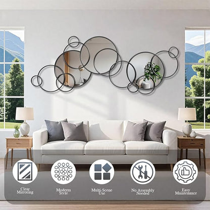 Wall Mirror Decorative, Large Decorative Mirrors for Wall Decor, Round Black Mirror Wall Art, Wall Mirrors for Living Room, Entryway, Bedroom, Dining Room Kitchen 45''x25.5''