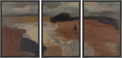 SIGNLEADER Framed Canvas Print Wall Art Set Desert Horizon Abstract Neutral Landscape Illustrations Minimal Decorative Bohemian for Living Room, Bedroom, Office - 16"x24"x3 Black