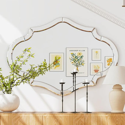 55"x35" Large Mirror for Wall with Beveled Scalloped Corner, Modern Elegant Decorative Mirror for Living Room, Large Wall Mirrors for Entryway Hallway, Hang Horizontally or Vertically