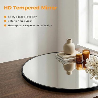 OLIXIS 36 Inch Black Round Bathroom Wall Mirror, Round Bathroom Mirrors for Over Sink, Circle Mirror with Tempered Glass for Home Decor, Entryway, Bedroom, Vanity, Shatterproof& Crystal-Clear