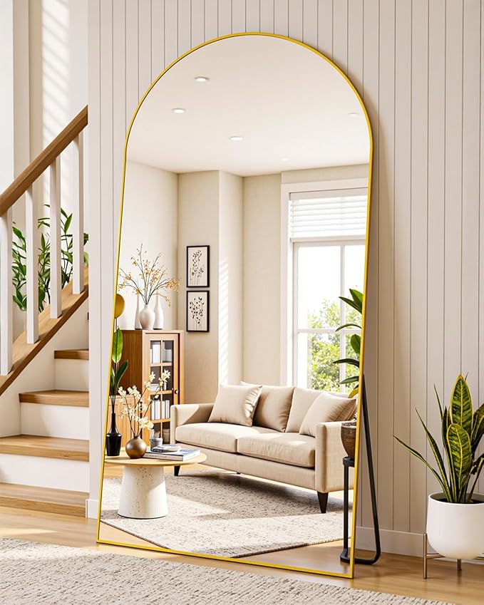 Suidia Full Length Mirror, 76"x34" Floor Standing Mirror Freestanding, Full Body Mirrors with Stand for Bedroom, Hanging Mounted for Living Room Cloakroom, Gold, Arched Style