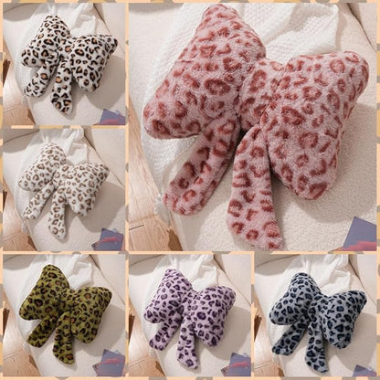 Leopard Print Bow Throw Pillows Cute Plush Pillow Stuffed Bow Backrest Cushion Home & Car Decoration