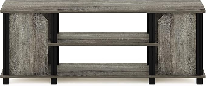 Furinno Brahms TV Stand Entertainment Center with Shelves and Storage for TV Size up to 45 Inch, French Oak/Black