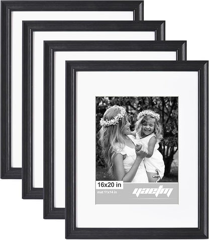 Yaetm 16x20 Picture Frame Matted to 11x14 Set of 4, 1.4" Wide Molding & Distressed Black Poster Frames 16 x 20 for Wall Gallery, Home and Office, Wall Mount (4 Pack, Black)