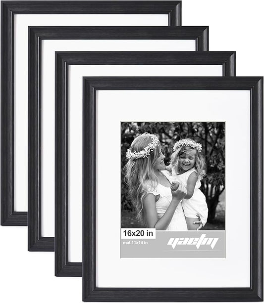 Yaetm 16x20 Picture Frame Matted to 11x14 Set of 4, 1.4" Wide Molding & Distressed Black Poster Frames 16 x 20 for Wall Gallery, Home and Office, Wall Mount (4 Pack, Black)